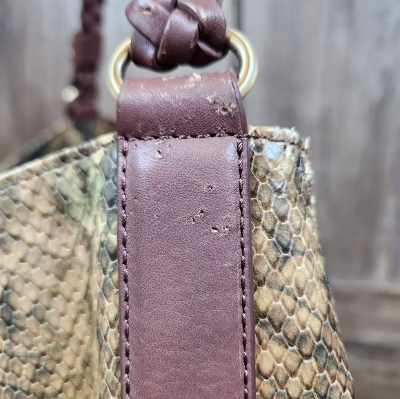 Rafe New York Python Leather Embossed Large Tote Tassel Brown Cream Teal Purse - Picture 6 of 11